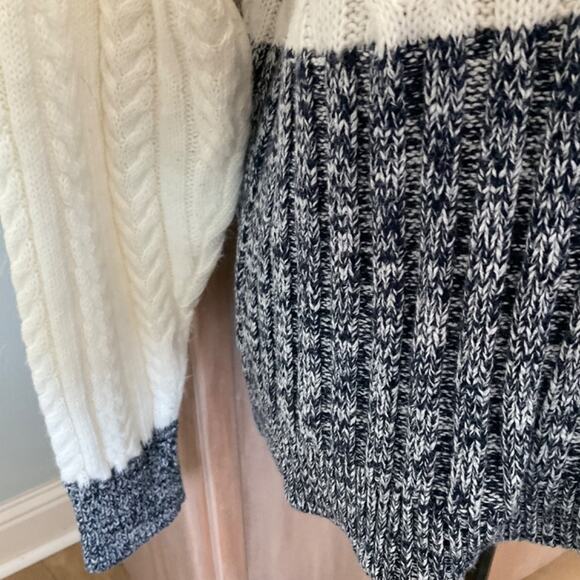 Splendid color block cotton turtleneck sweater ivory gray cable knit fisherman L - Picture 9 of 16